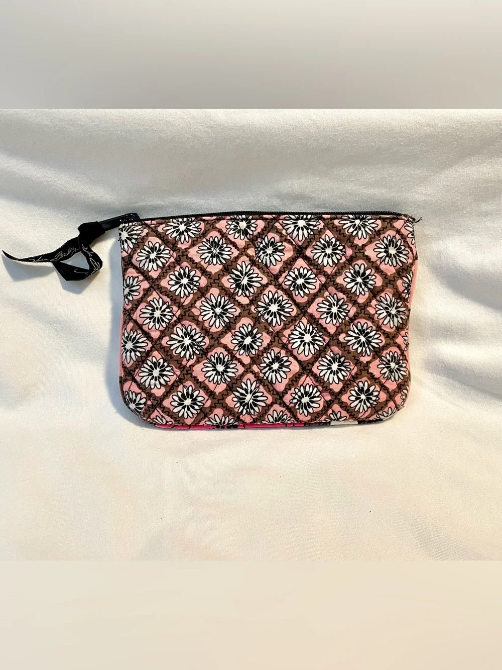 RARE Vera Bradley Mocha Rouge Zippered Cosmetic Bag - Quilted Cotton - 5“ X 7”